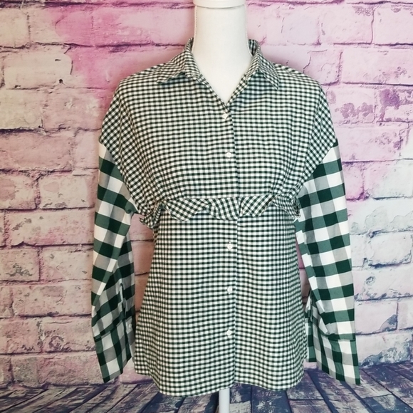 Zara Tops - ZARA TRAFALUC COLLECTION GREEN CHECK OVERSIZED TOP